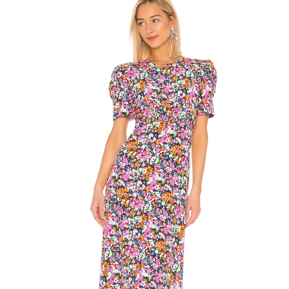 Saloni Bianca Midi Dress Pink Rosette Print size 8 - Picture 3 of 8